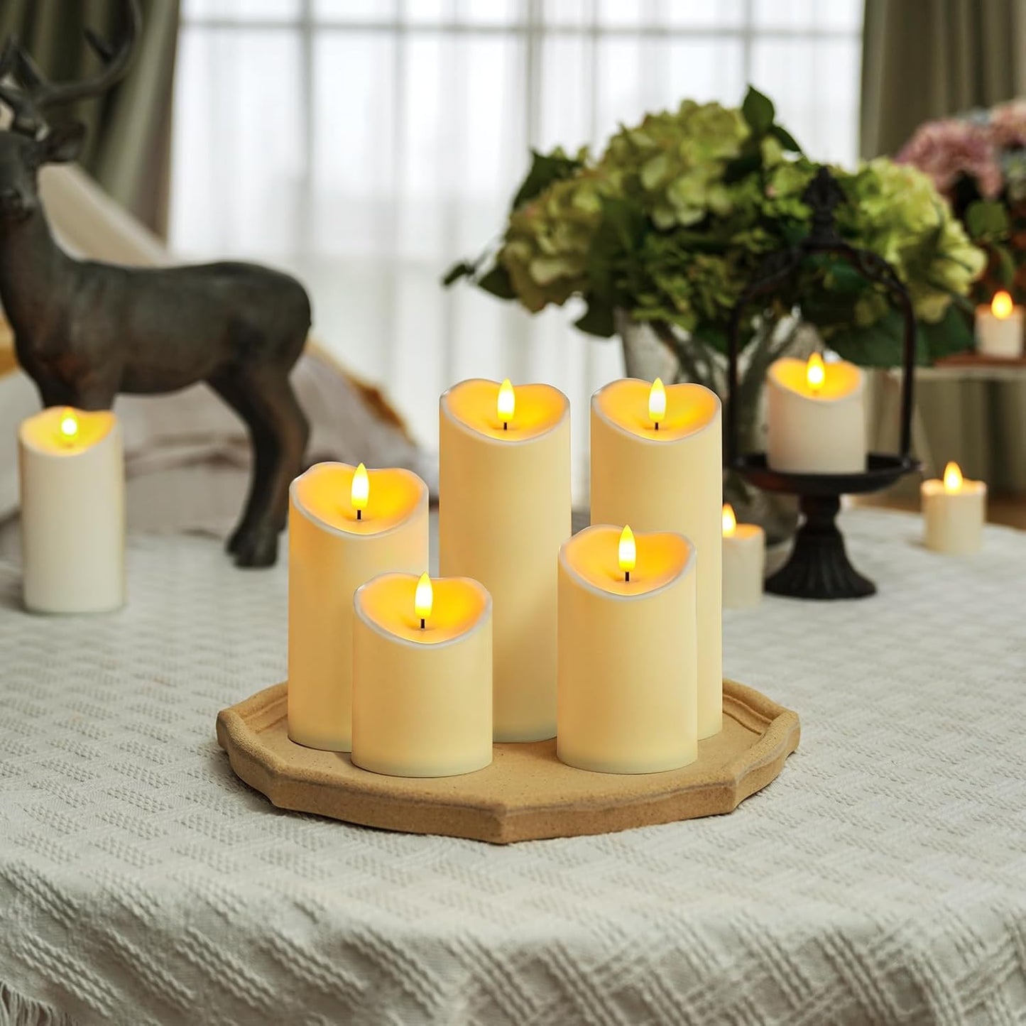 Homemory 6"x3" Outdoor Waterproof Flameless Candles, LED Candles, Battery Operated Candles with Remote and Timers, Electric Fake Plastic Pillar Candles, Ivory White, Set of 2