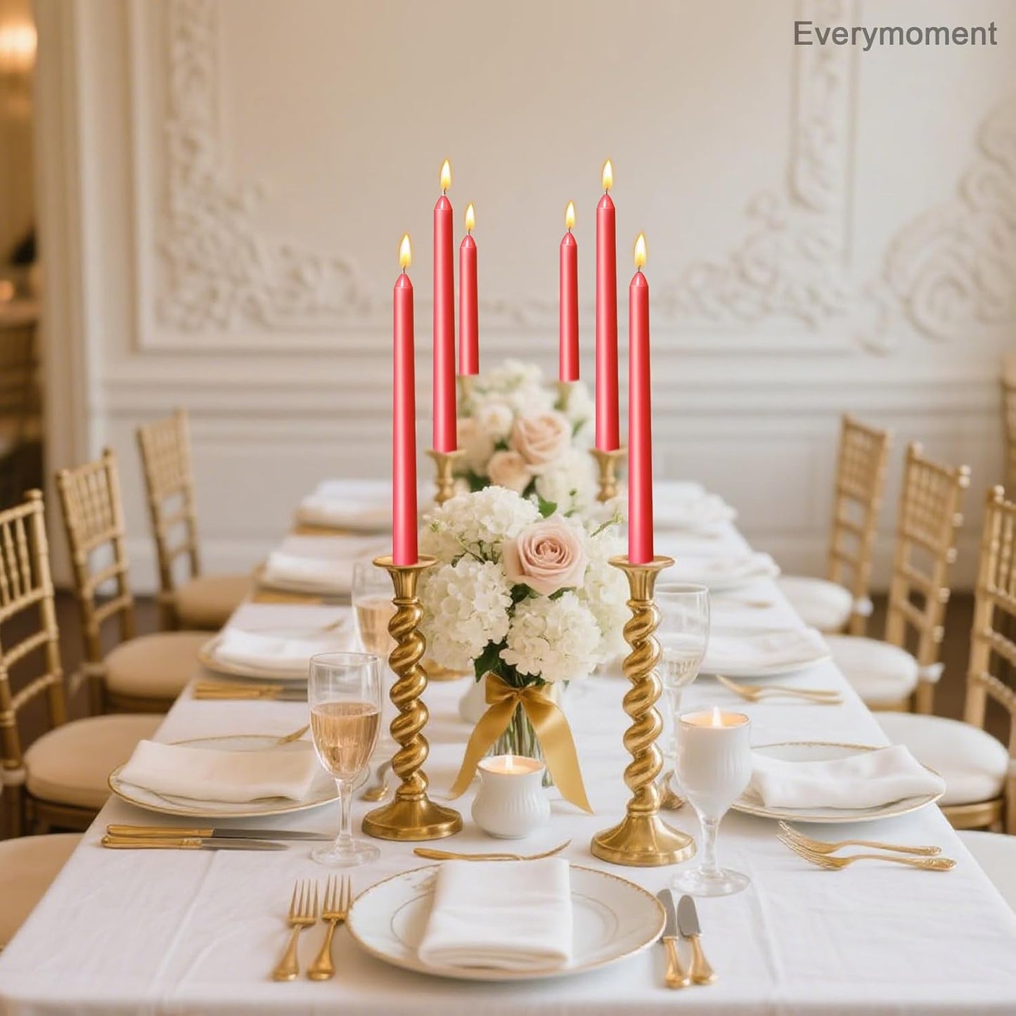 Everymoment Ivory Taper Candles - 4 Pack 10 Inch Candlesticks - Dripless & Smokeless Tapered Candle 8 Hours Unscented Cream Candle Sticks - Perfect for Wedding Holiday Dinner Party Home Decor