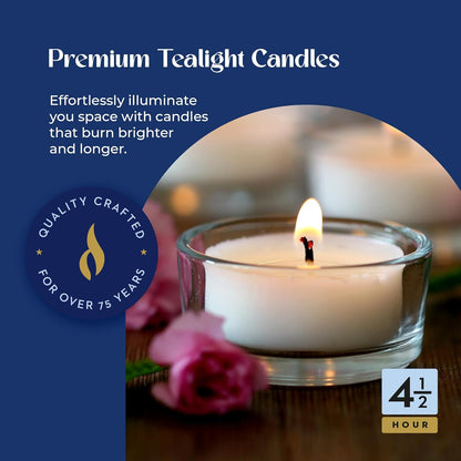 Lerner Tealight Candles, 50 Count| 4.5 Hours Long-Burning White Tea Light Candles| Non-Toxic, Smokeless & Soot-Free Tea Light Warmer Candles | Unscented Party, Décor, Shabbat Tea Candles