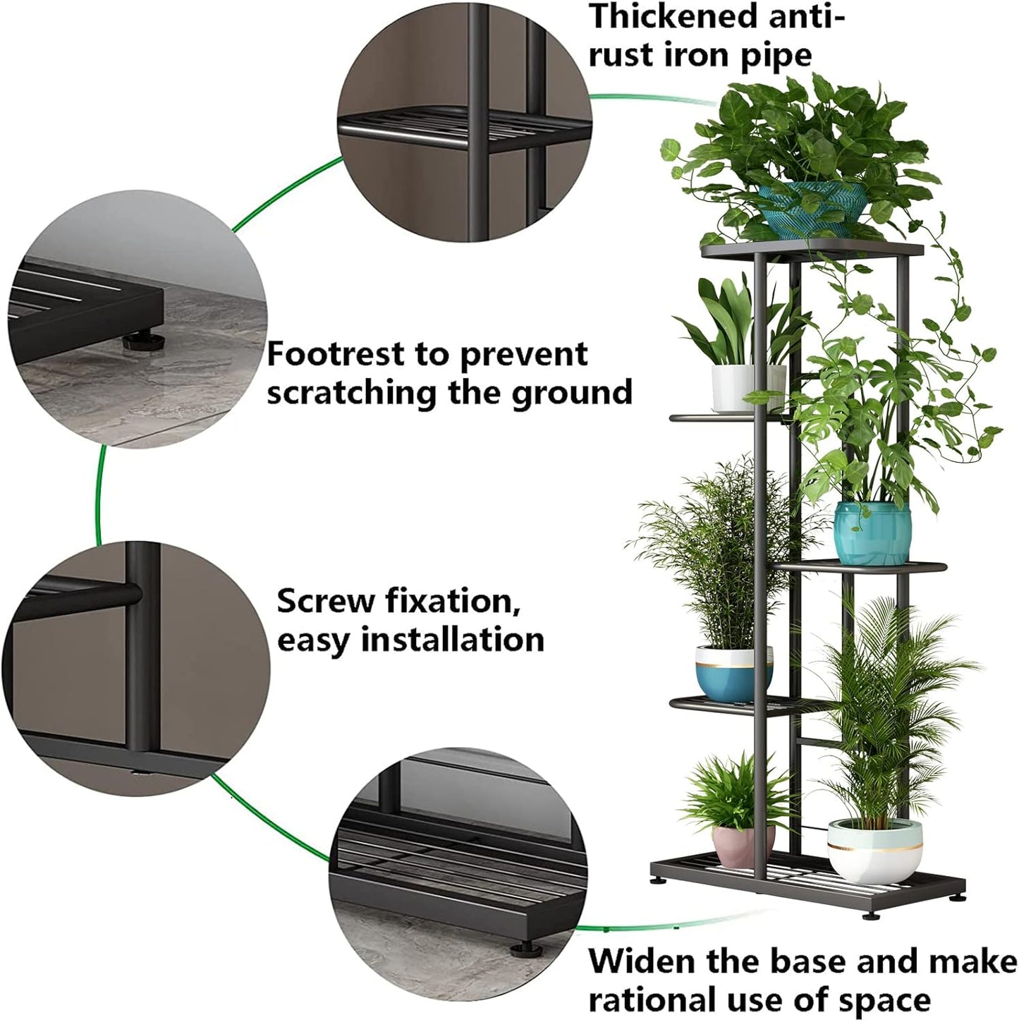 LINZINAR Plant Stand Indoor Outdoor Corner 4 Tier Metal Plant Shelf Patio Plant Rack for Garden Corner Balcony Living Room