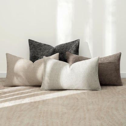 MIULEE Pack of 4 Couch Throw Pillow Covers 18x18 Inch Neutral Soft Decorative Chenille Pillow Covers Farmhouse Boho Cushion Covers for Mid Century Modern Spring Home Decor Sofa Bedroom Living Room
