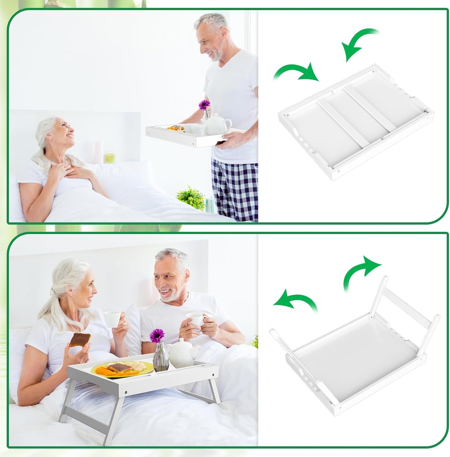 Bed Tray Table with Handles Folding Legs,Bamboo Breakfast Food Tray with Media Slot,Use As Platter,Laptop Desk,Snack,TV Tray Kitchen Serving Tray Black Large