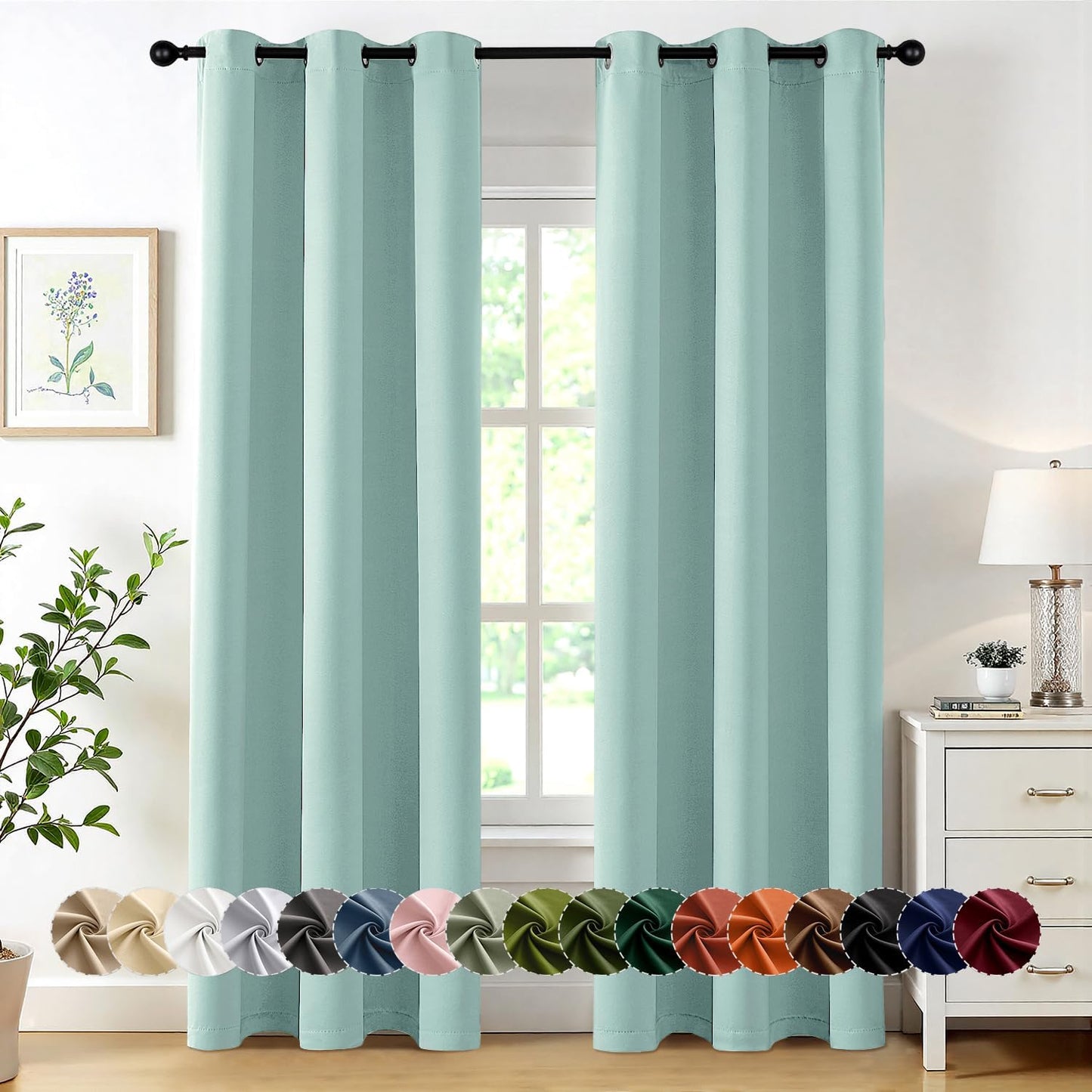 MIULEE Blackout Curtains for Bedroom Living Room 2 Panels, Thermal Insulated Room Darkening Drapes Grommet Noise Reducing Light Blocking Window Treatments 63 Inches Long 40x63 Inch Black - Colors A