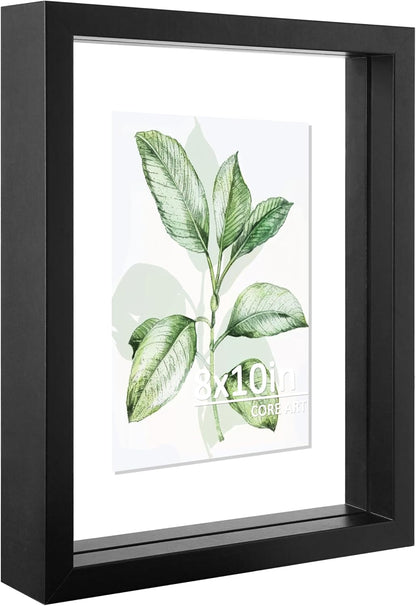 CORE ART 8x10 Floating Picture Frame,Double Plexglass Floating Frame for 5x7,4x6 Pictures,Wall or Tabletop Display,Black