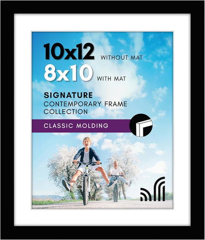 Americanflat 8x10 Picture Frame with Shatter-Resistant Glass - Use as 5x7 Frame with Mat or Display 8x10 Photo Without Mat - Signature Collection - Picture Frames for Tabletop and Wall Display - Black