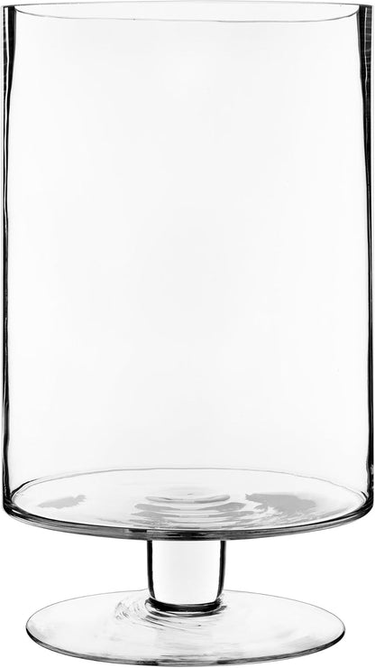 CYS EXCEL Glass Hurricane Pillar Candle Holder (H:6" W:3.75") | Multiple Size Choices Short Stem Candle Centerpieces | Stemmed Glass Cylinder Candle Vase