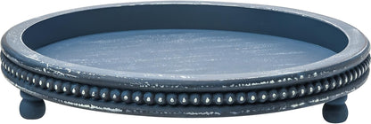 KULEDM Handmade Wooden Decorative Tray, Small Beaded Coffee Table Tray Decor, Sage Round Serving Tray for Coffee Table, Dining Room Table Entryway and Living Room Table