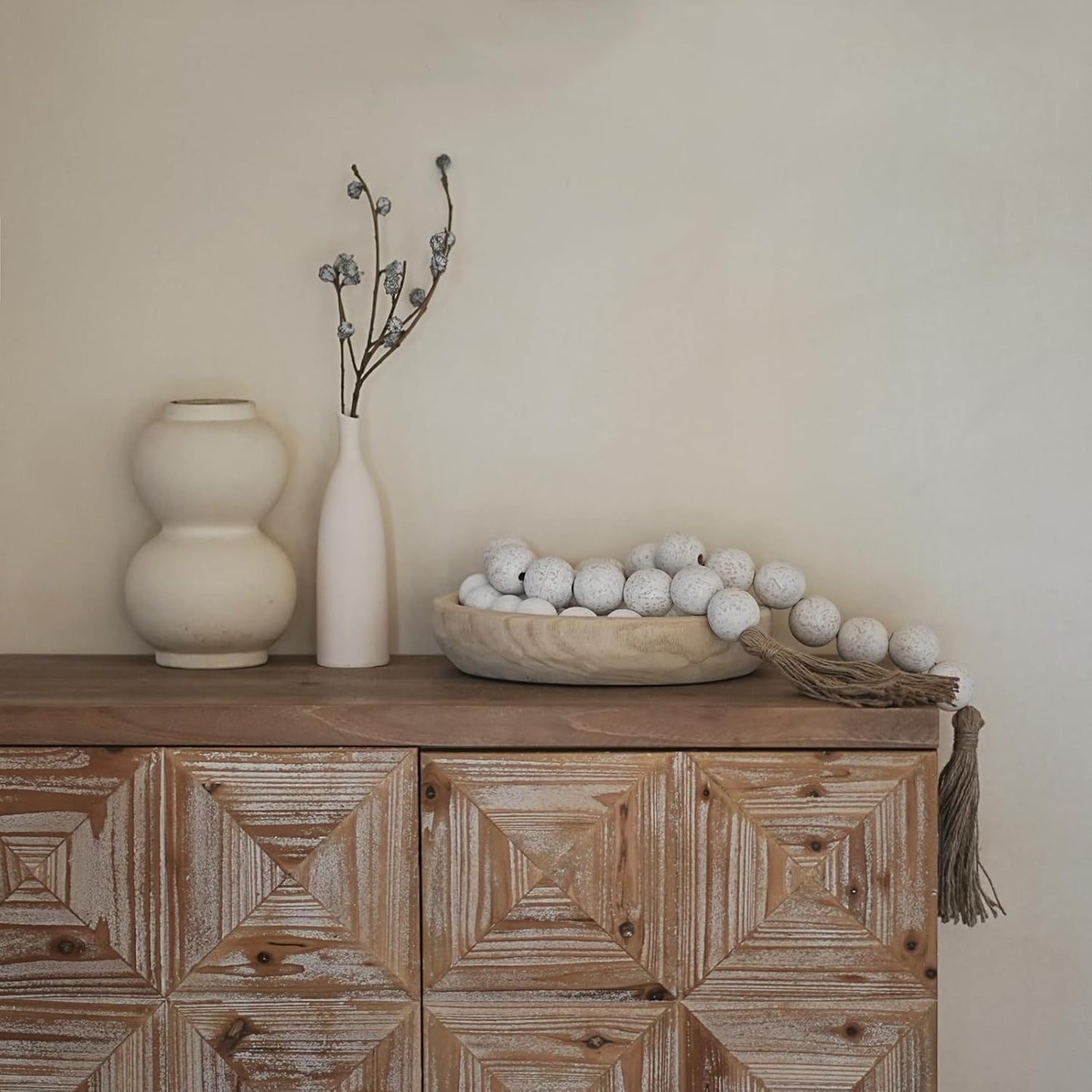 Extra Large Wood Bead Garland with 1.6" Diameter Wood Beads, Wooden Beads Garland with Tassels, Decorative Beads, Farmhouse Beads Home Decor (Nature Beige, 41 Inches)