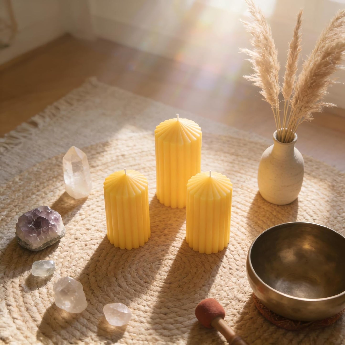 3 Pack White Ribbed Pillar Candles - Soy Wax Unscented, 2.76" x4.2/4.9/5.9 in Smokeless Non Toxic Cotton Wick, Aesthetic Modern Candles for Home Decor, Dinner Table, Living Room, Housewarming Gift