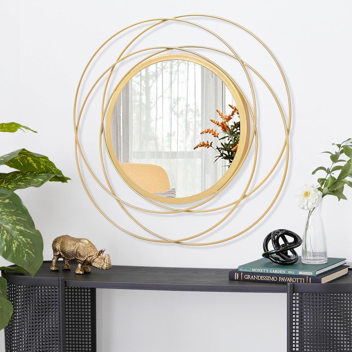 Gold Sunburst Mirrors for Wall Decorative Metal Round Art Mirrors Large Wall Decor Hanging Mirror for Bathroom Bedroom Living Room Vanity Entryway 16"