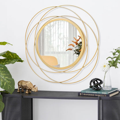 Gold Sunburst Mirrors for Wall Decorative Metal Round Art Mirrors Large Wall Decor Hanging Mirror for Bathroom Bedroom Living Room Vanity Entryway 16"