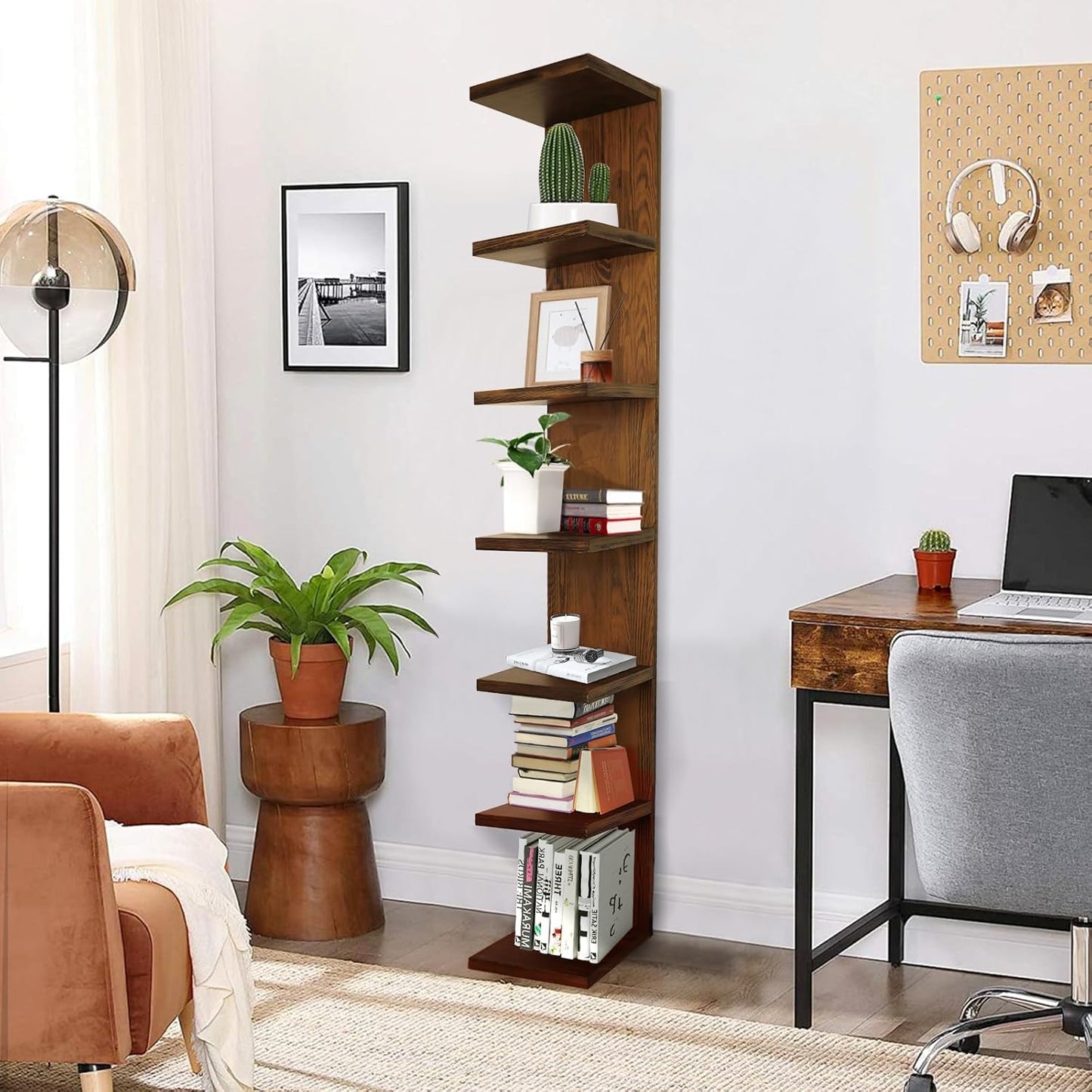 LitaEther Versatile 7 Tier Wall Shelf Unit,White Lack Wall Shelf,Display Floating Shelf with LED Remote Control Light