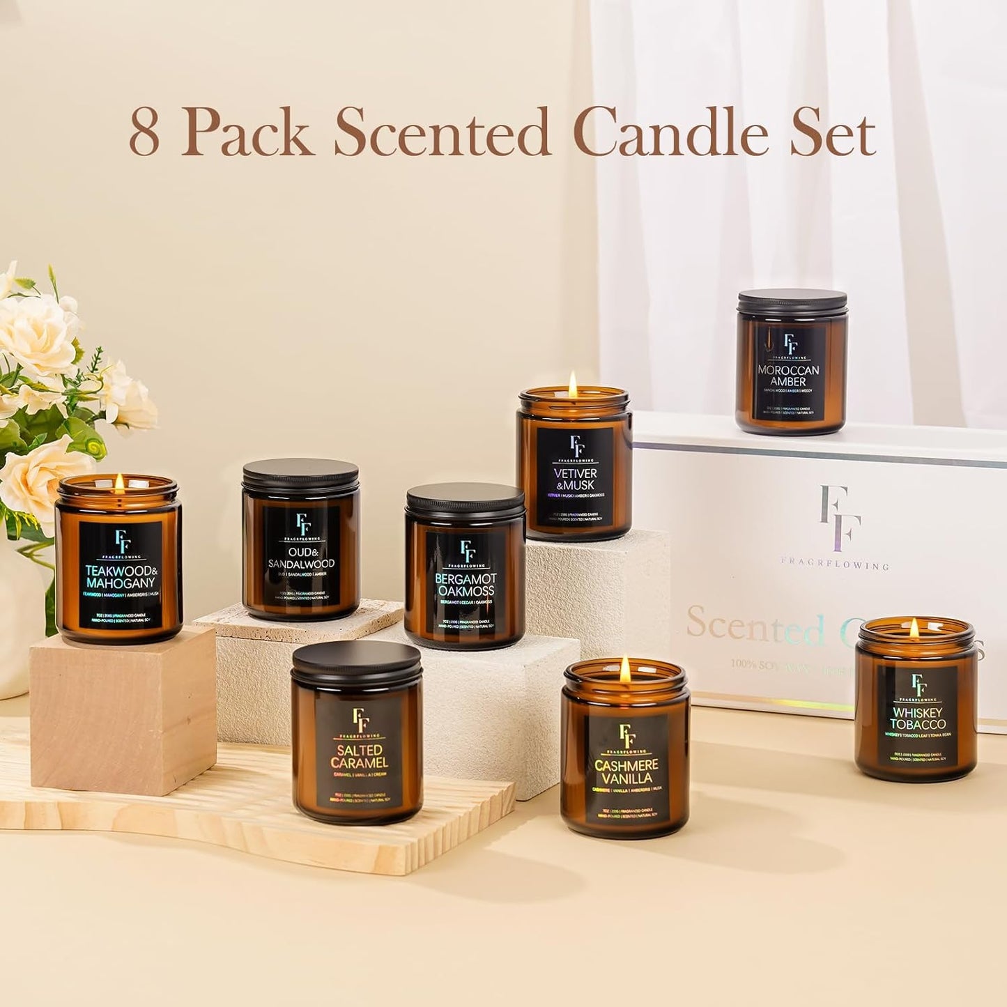 Scented Candles for Home Scented Aromatherapy Candles, 4 Pack 28 Oz Soy Wax Candle Gift Set Valentine's Day Gift for Women Men (Lavender/Vanilla//Sandalwood Rose/Moroccan Amber)