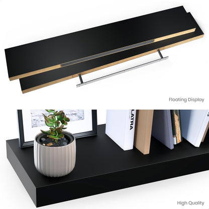 Ballucci Floating Shelves for Wall, 48" Wood Wall Shelf Set of 2, with Invisible Brackets for Bathroom, Living Room, Bedroom, Kitchen, Nursery, 8" Deep, Black
