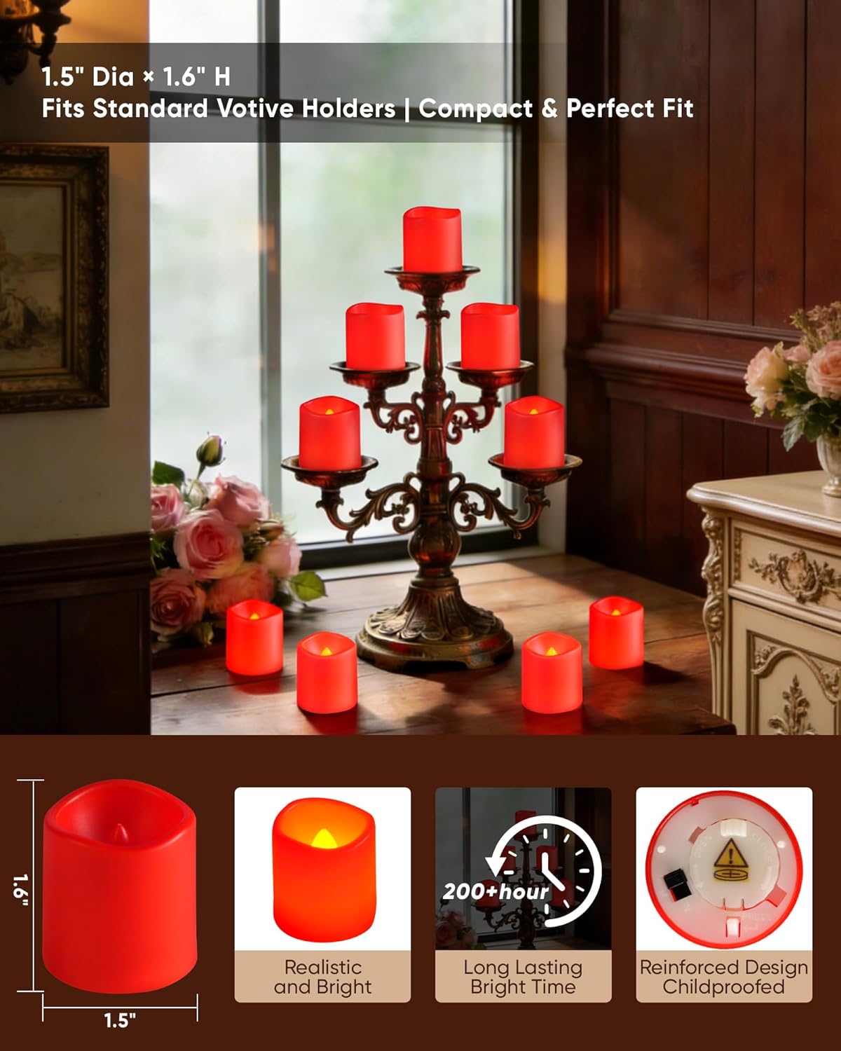 Homemory 24Pack Flickering Flameless Votive Candles,200+Hour Electric Fake Candles,Battery Operated LED Tealight for Wedding,Outdoor,Table,Halloween,Christmas Decor(Warm White,Battery Included)