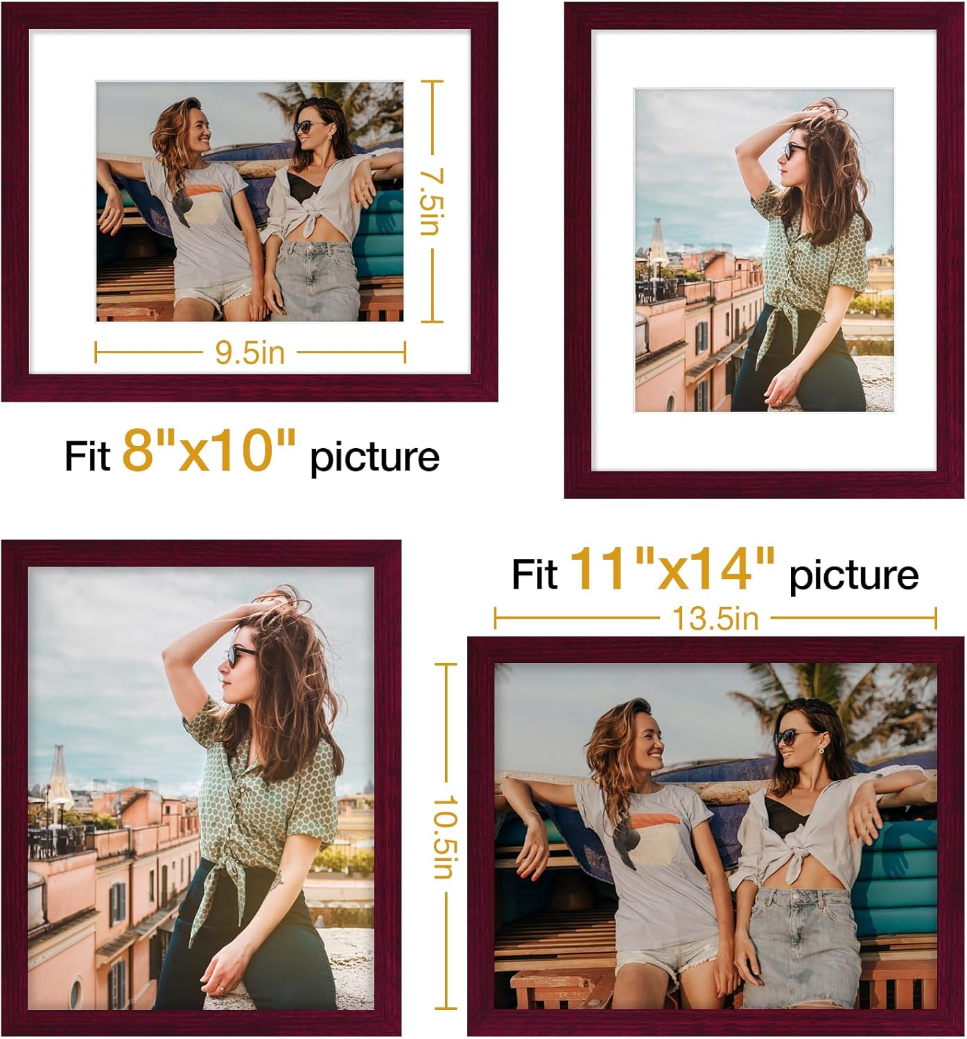 Vittanly 11x14 Picture Frame, Display Pictures 8x10 with Mat or 11x14 without Mat, Photo Frame for Wall Mounting, Black, 1 Pack - Colors B