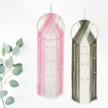 LB Boho Macrame Wall Hanging - Green and Beige Handmade Cotton Woven Decor, Modern Geometric Bohemian Tapestry Wall Decor for Bedroom Living Room Home (31.5"x9.84") Nature-Inspired Room Decor