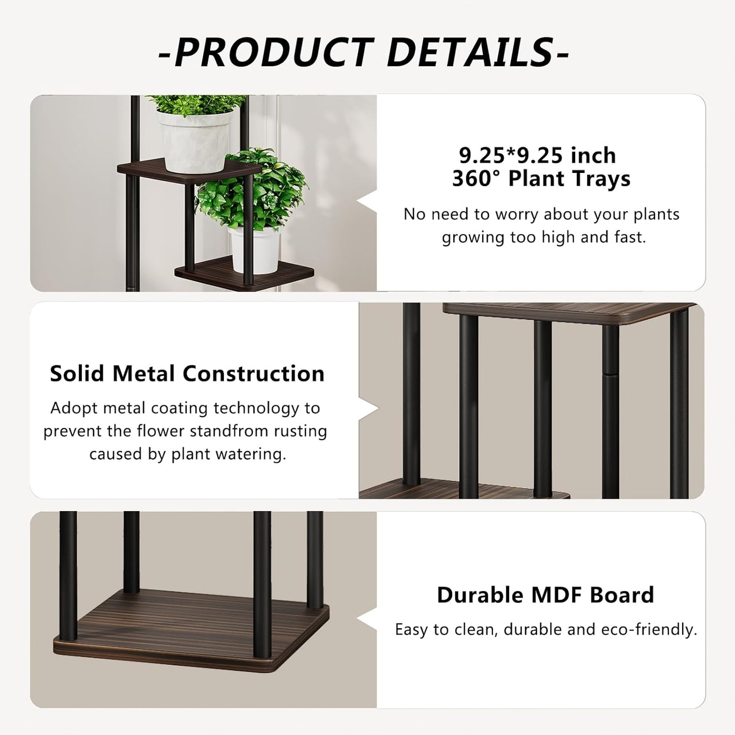 AZERPIAN Plant Stand 5 Tier Indoor Metal Flower Shelf for Multiple Plants Corner Tall Flower Holders for Patio Garden Living Room Balcony Bedroom, Black (5 Tier-Black)