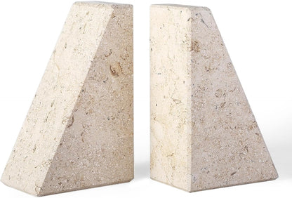 Karibiber Travertine Bookends for Heavy Books, Marble Decorative Bookends for Shelves, Heavy-Duty Stone Book Ends for Hardback Book & Cookbooks, Unique Book Stopper & Holder, Travertino Italy