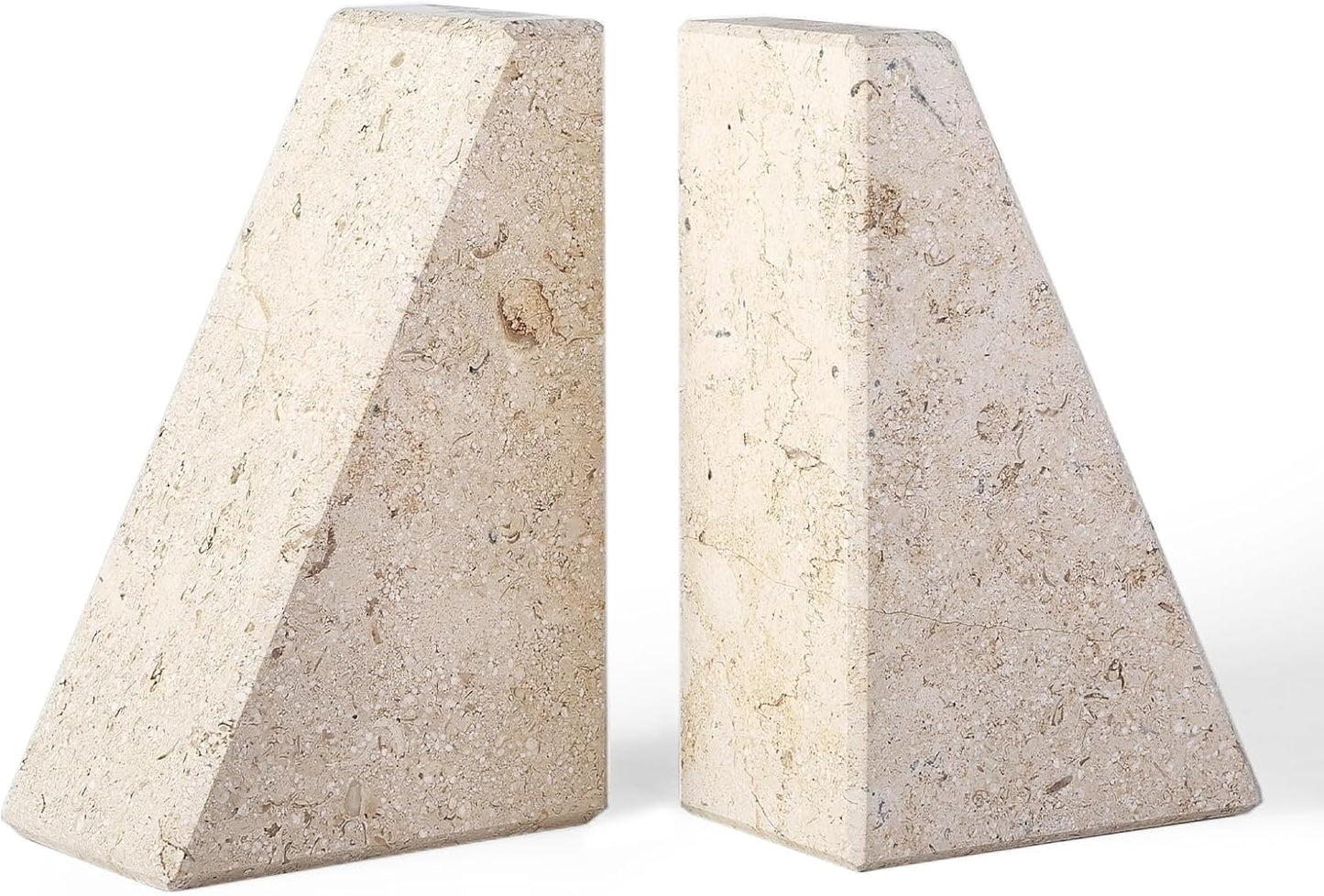 Karibiber Travertine Bookends for Heavy Books, Marble Decorative Bookends for Shelves, Heavy-Duty Stone Book Ends for Hardback Book & Cookbooks, Unique Book Stopper & Holder, Travertino Italy