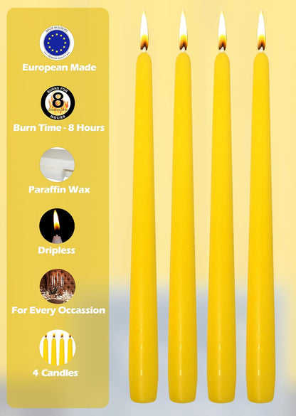 Hyoola Tall Taper Candles - 10 Inch Metallic Gold Unscented Dripless Taper Candles - 8 Hour Burn Time - 4 Pack