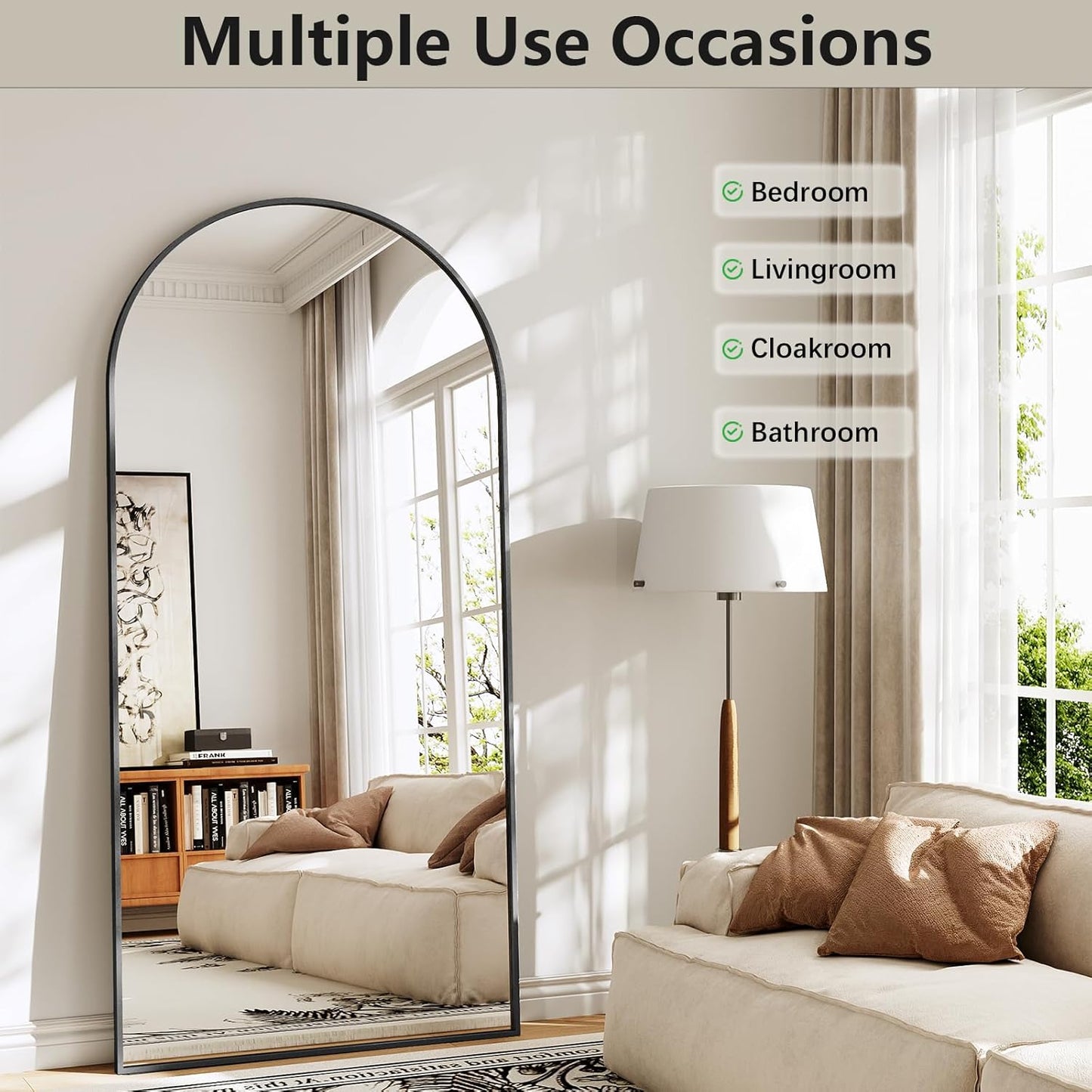 57" x 20" Arched Full Length Mirror - Wall Mounted/Floor Mirror Aluminum Alloy Frame Full Body Mirrors for Bathroom Living Room Bedroom and Entryway,Black