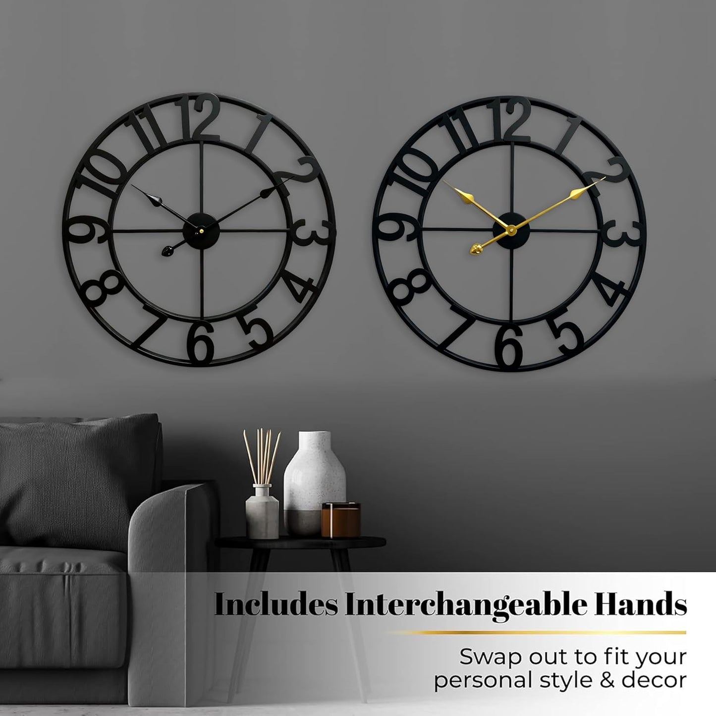 CLXEAST 30 Inch Large Wall Clock Modern, Oversized Roman Numeral Decorative Black Metal Wall Clock for Living Room Decor,House Warming Gifts New Home