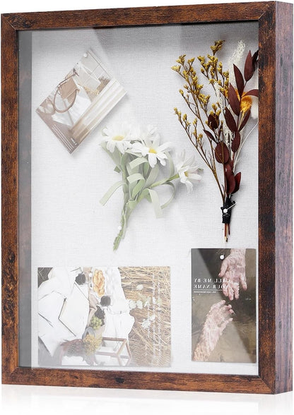 Muzilife 8x8 Shadow Box Picture Frame with Linen Board - Deep Wood & Glass Display Case Ready to Hang Memory Box Baby Sports Memorabilia, Pins, Awards, Medals, Wedding, Tickets and Photos (Black)