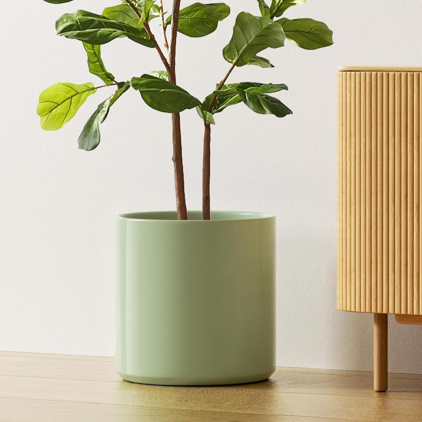 LE TAUCI 12 Inch Pot for Plants, Ceramic Planters for Indoor Plants, Mid-Century Modern Cylinder Flower Pots with Drainage Hole, Fits Fiddle Leaf Fig & Monstera, Home Decor, White