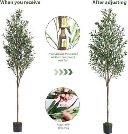 Alupssuc Olive Trees Artificial Indoor, 6FT Tall Faux Olive Tree with White Planter, Artificial Plants with Lifelike Fruits and Realistic Leaves for Modern Home Office Living Room Decor