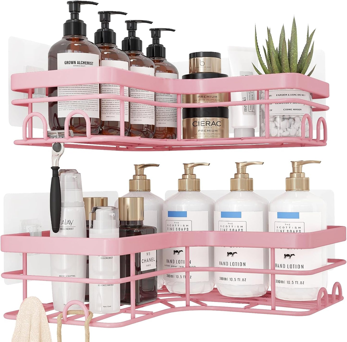 Sakugi Corner Shower Caddy - 2 Pack, Adhesive Shower Organizers, Rustproof Stainless Steel Shower Shelves with 8 Hooks, No Drilling Bathroom Organizers and Storage Racks, Space-Saving, Black, Medium