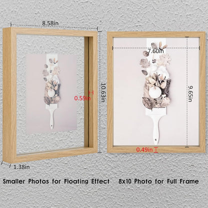 MUYE 11x14 Floating Frame Set of 2,Double Glass Rustic Frame,Display Any Size Photo up to 11x14,Wall Mount or Tabletop Standing,Natural