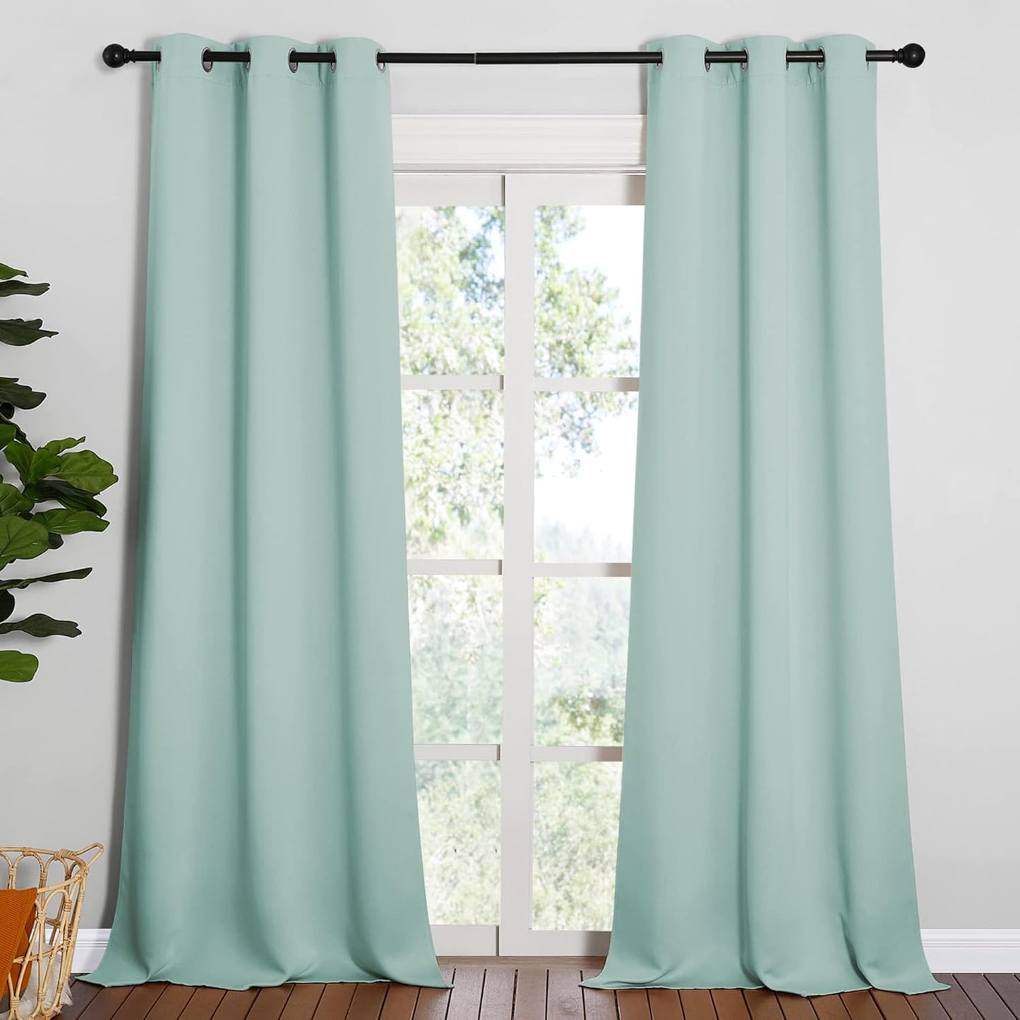 NICETOWN Halloween Pitch Black Solid Thermal Insulated Grommet Blackout Curtains/Drapes for Bedroom Window (2 Panels, 42 inches Wide by 63 inches Long, Black) - Colors A