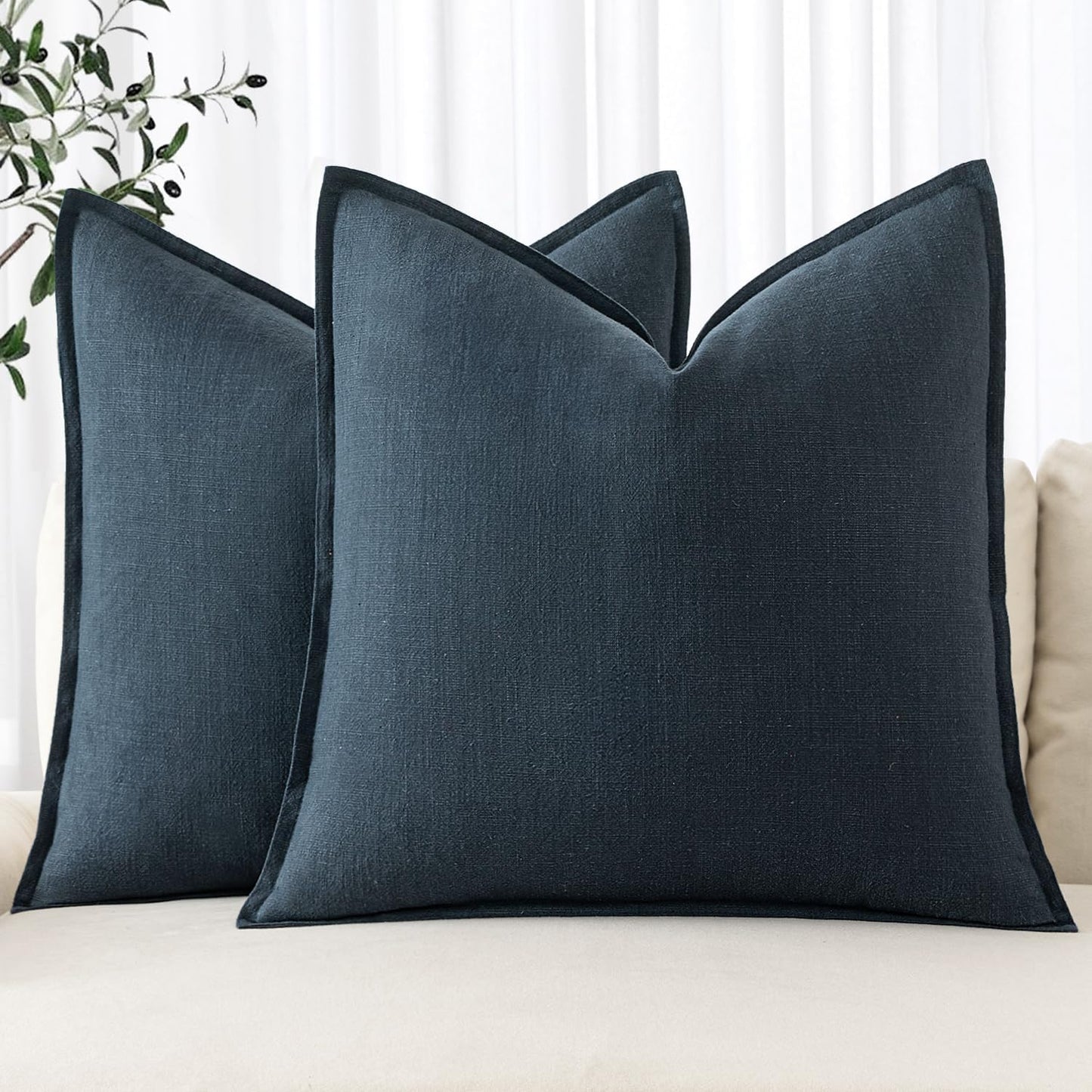 MIULEE Decorative Linen Euro Sham Pillow Covers 26x26 Cream White Boho Farmhouse Neutral Couch Throw Pillows for Bed Pack of 2 Accent Modern Pillowcase Sofa Livingroom Home Decor
