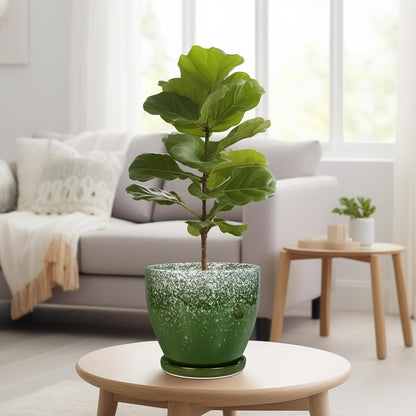 10 Inch Ceramic Planter Pot Round Plant Pot for Indoor Plants Outdoor Large Flower Pot with Drainage Hole and Saucer Blue
