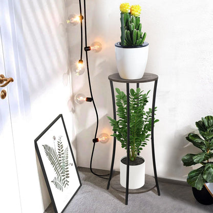 YINMIT Plant Stand Indoor,2 Tier Round Potted Holder Rack,Flower Pot Stand Shelf,Round Supports Rack,Corner Plant Shelf for Balcony Garden Patio Living Room,Brown