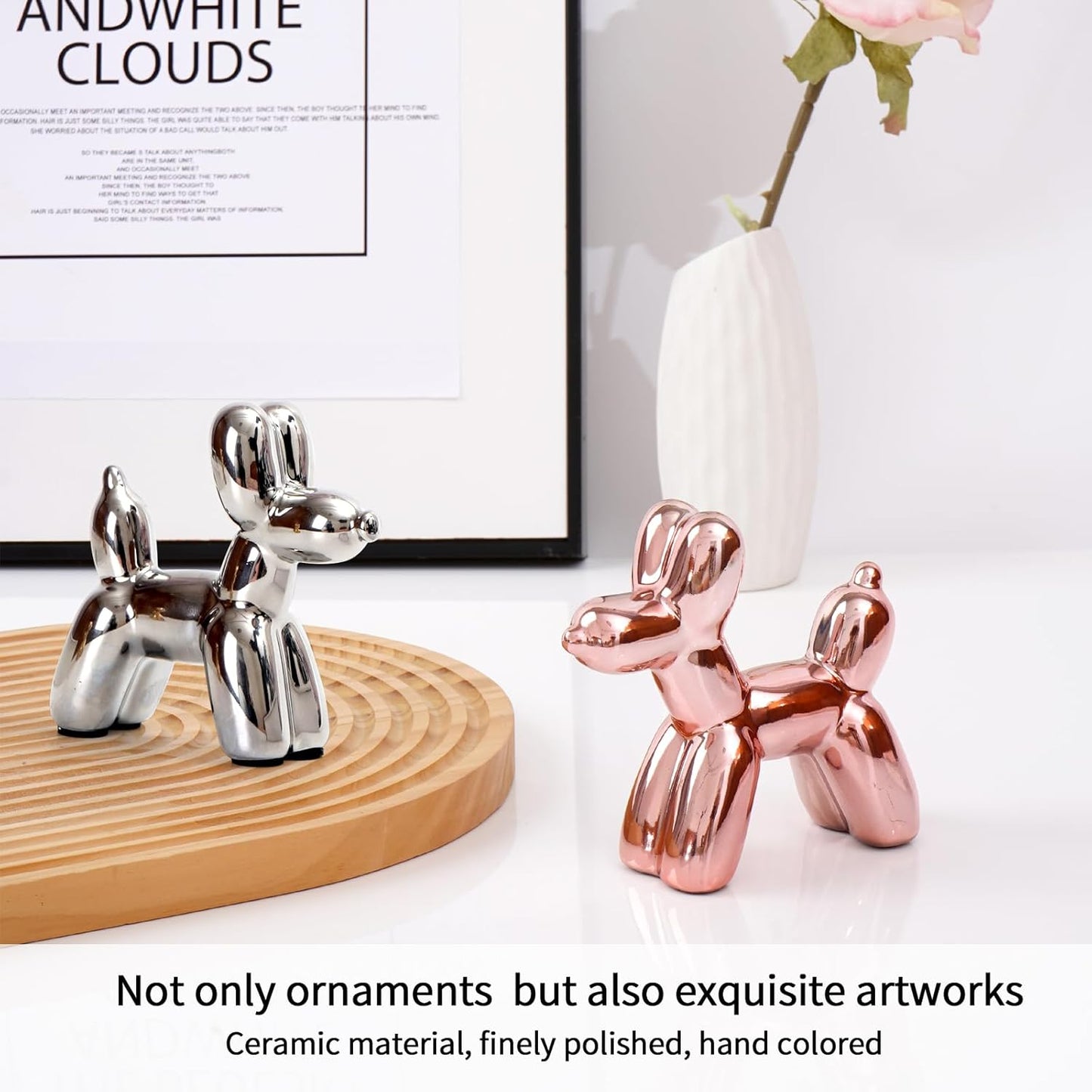 Notakia Cute Ceramics Balloon Dog Statue Crafts Gold Living Room Desktop Decorations,Handmade Modern Small Ceramic Animal Statue Ornament Gold Home Decor Accents