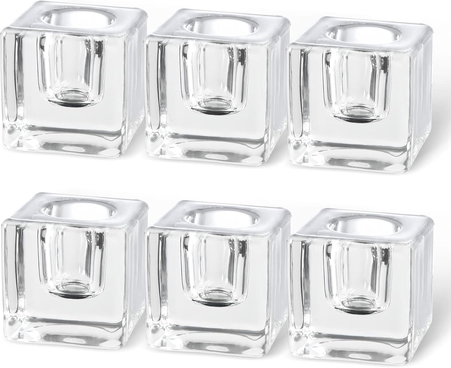 Glass Candle Holder Set of 6 Taper Candle Holders for Candlesticks Clear Crystal Candle Stick Candle Holders for Table Centerpiece Square Candlestick Holders for Wedding Easter Christmas Thanksgiving