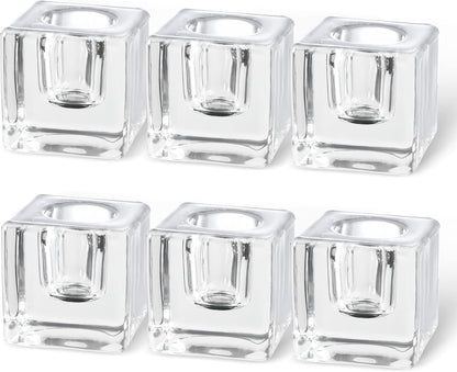 Glass Candle Holder Set of 6 Taper Candle Holders for Candlesticks Clear Crystal Candle Stick Candle Holders for Table Centerpiece Square Candlestick Holders for Wedding Easter Christmas Thanksgiving