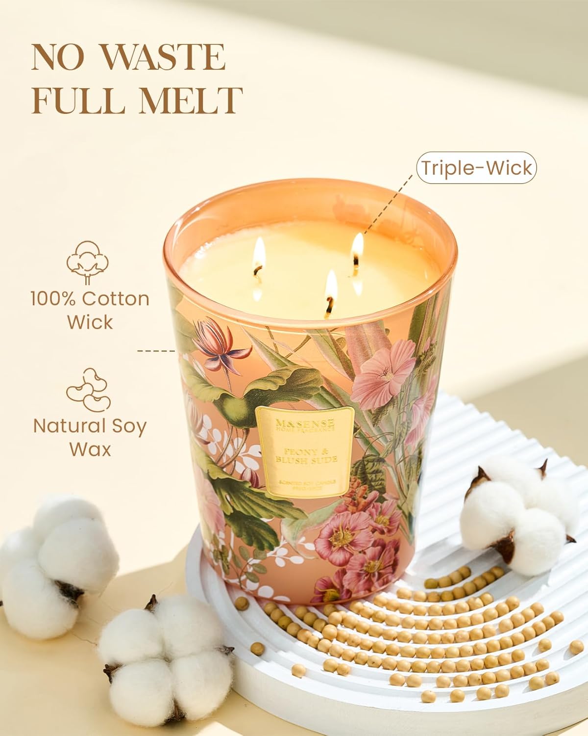 M&SENSE Jasmine Candles Highly Scented 3 Wick 35oz 150 Hours Burn Extra Large Jar Candles for Women, Natural Soy Wax Aromatherapy Candle for Stress Relief, Meditation, Yoga, Spa - Colors A