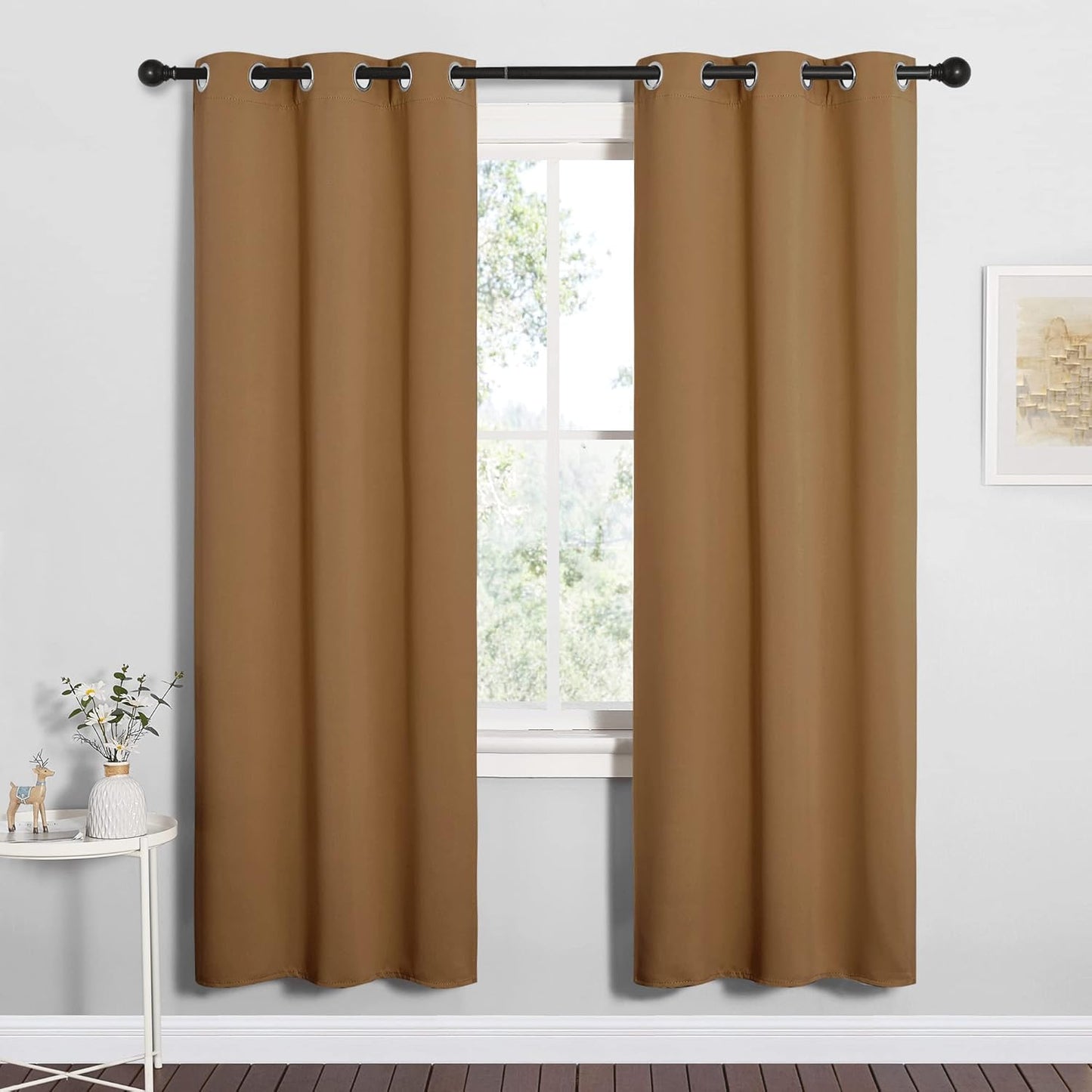 NICETOWN Halloween Pitch Black Solid Thermal Insulated Grommet Blackout Curtains/Drapes for Bedroom Window (2 Panels, 42 inches Wide by 63 inches Long, Black) - Colors A