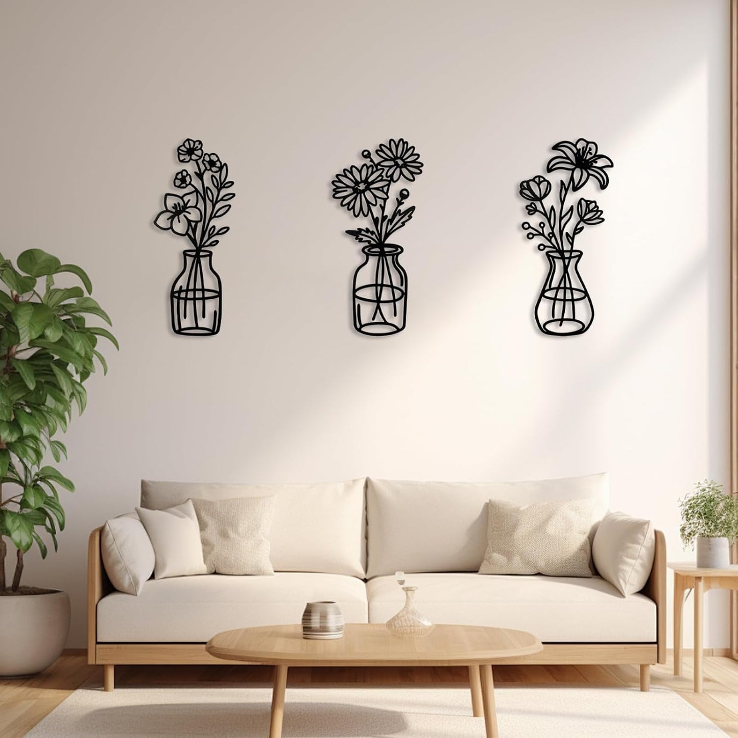 3 Pcs Metal Vase Wall Arts,Iron Art Painting,Rustic Farmhouse Decor Minimalist Flower Wall Decor for Bedroom Bathroom Living Room Dining Room(Blue, Vase-D)