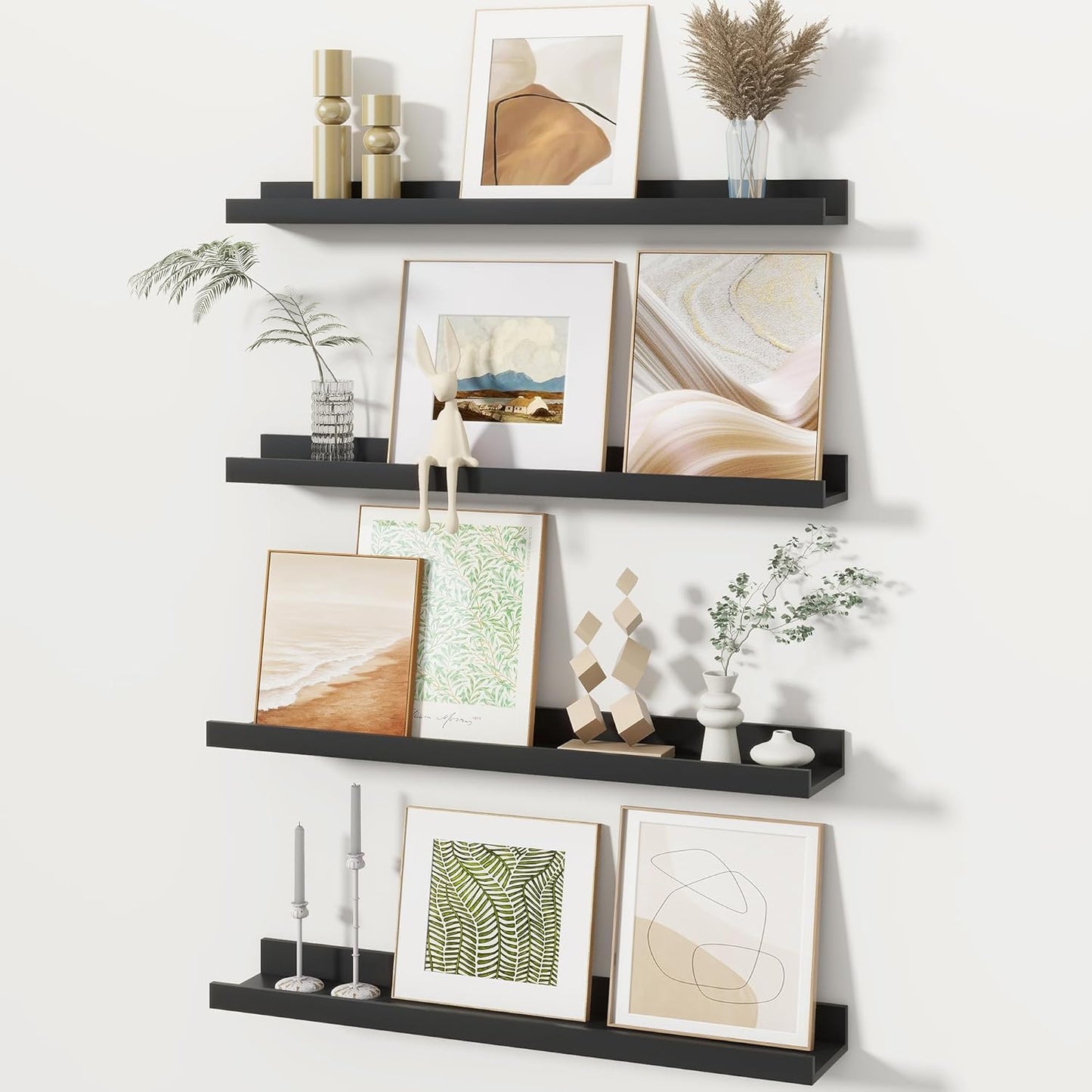 Fun Memories Picture Ledge Shelves Set of 2, 32 Inch Rustic Wall Mounted Floating Shelves with Lip for Home Storage and Décor in Bathroom, Kitchen, Nursery, Bedroom, Living Room, Walnut