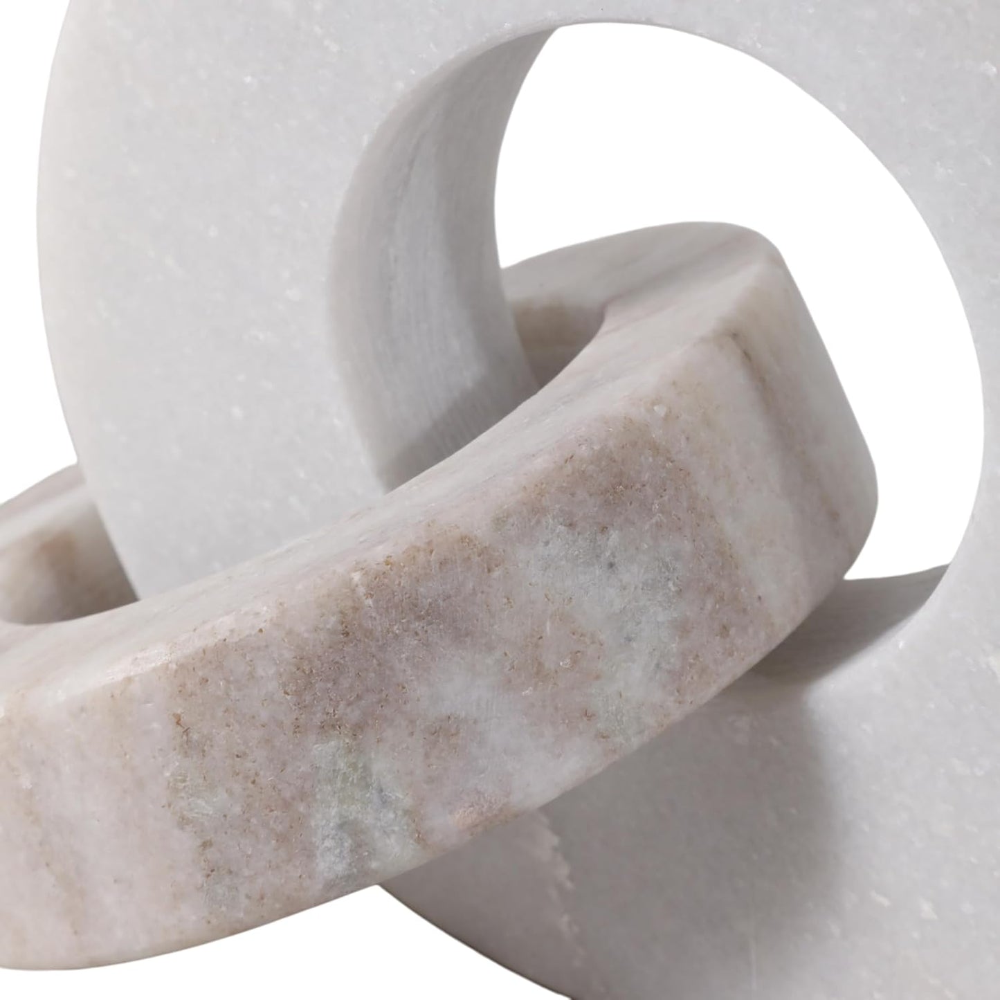 Home Decor and Bathroom Decor Marble Double Ring - Modern Shelf Sculpture and Office Accents for Room Styling - Coffee Table Ornaments and Living Room Decor Statues Design - 6", White & Beige