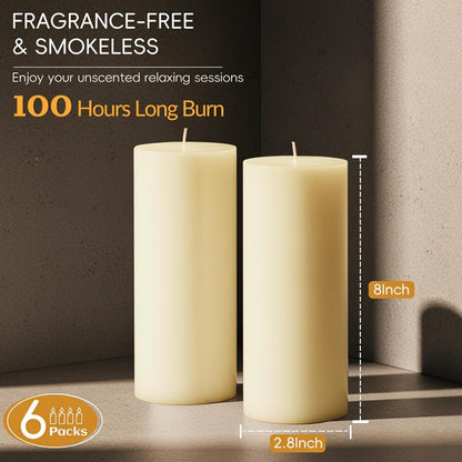 Unscented Ivory Pillar Candles Set of 6-2.8x4 inch - Dripless and Smokeless Large Pillar Candles, 50-Hours Long Burning Time Paraffin Candle for Dinner Table, Christmas and Home Decor