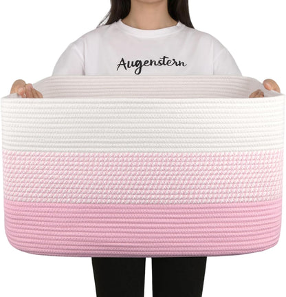 OIAHOMY Large Blanket Basket, 22”x17”x12” Rectangle Woven Baskets, Nursery Blanket Storage Living Room, Toy Storage With Handle, Large Baskets for Organizing-Gradient Yellow