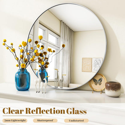 VooBang Large Black Round Bathroom Mirror, 48 inch Circle Wall Mounted Hanging Mirror with Simple Modern Circular Metal Frame for Hallway, Entryway, Living Room, Black Frame