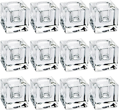 Square Glass Candle Holder Set of 2, Clear Taper Candlestick Holders, Ideal Gift for Dining Table, Wedding, Christmas and Party.…