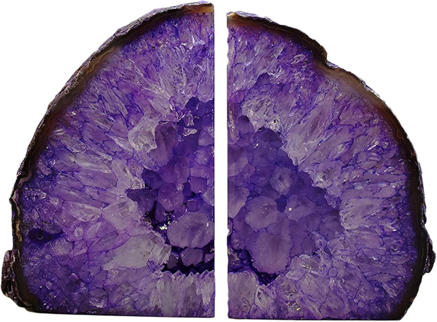 JIC Gem Dyed Blue Agate Bookends Geode Decorative Book Ends for Heavy Books with Rubber Bumpers for Office and Home Decoration Polished Small Size 2 to 3 Lbs