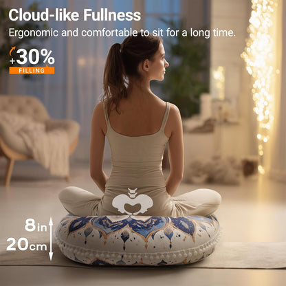 Meditation Cushion Set of 2, 32 Inch Extra Thick Memory Foam Round Floor Pillow with Removable Washable Cover, Bohemian Mandala Yoga Cushion for Adults - Ideal Holiday Decor, Brown